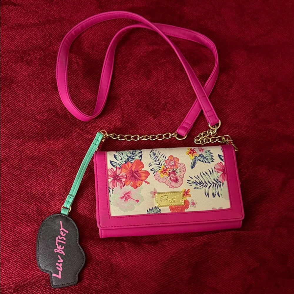 Betsey Johnson Pink Floral Crossbody Bag